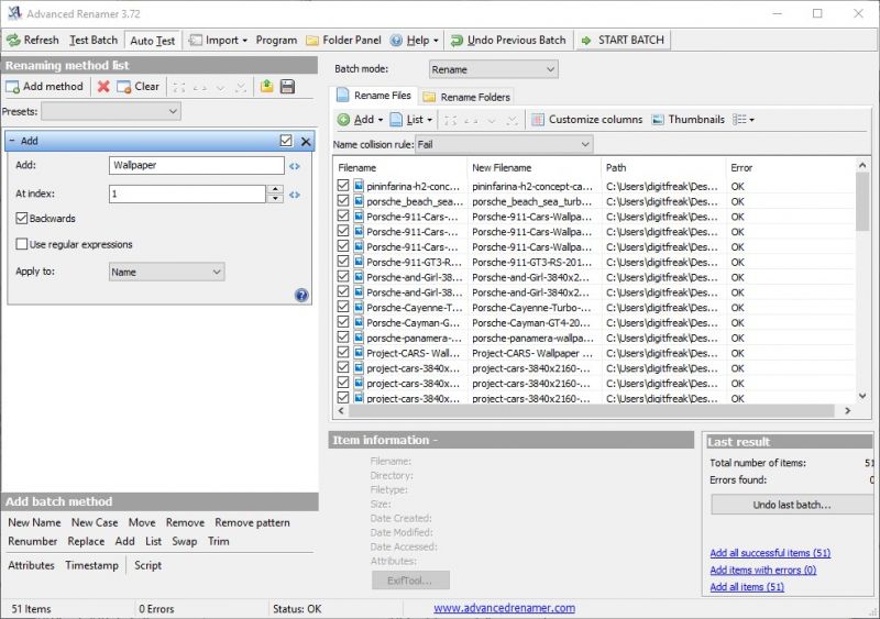Bactch rename multiple files or folders Advanced renamer windows batch file rename tool software rename multiple files suffix prefix add replace