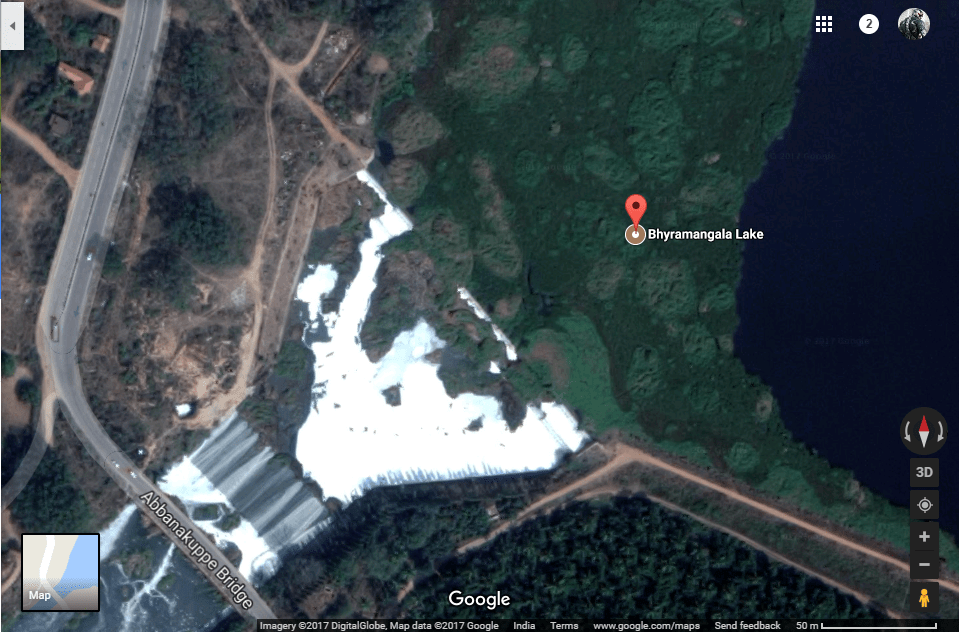 the aerial view of water shown in white due to the foam. Google Maps (Satellite View)